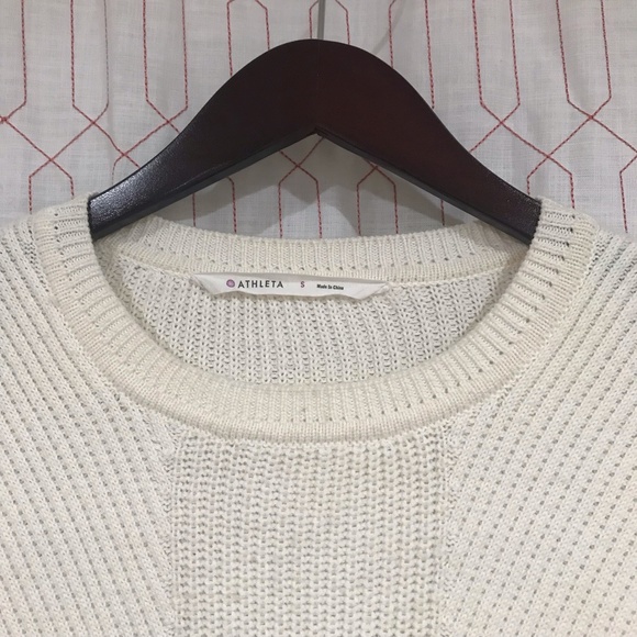 Athleta Merino Wool Crew Neck Womens Pullover Cream Sweater W/ Side Slits Size S - Picture 4 of 12